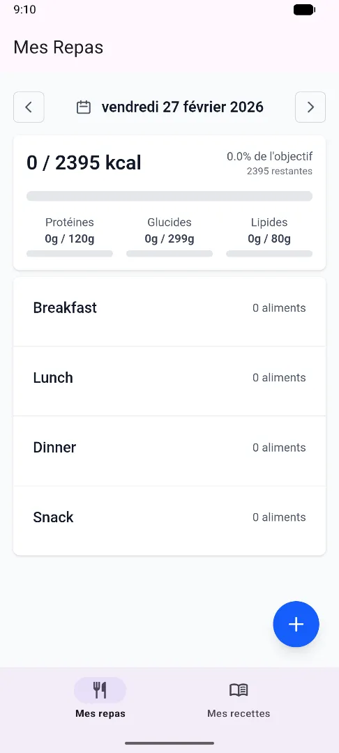 Application brocoleat - vue quotidienne des repas avec calories et macros